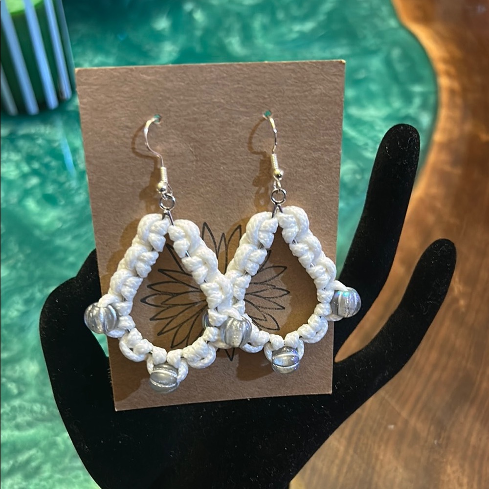 Earrings Handcrafted Elegant White Macrame Earrings, 2 1/2” New